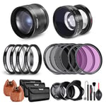 NEEWER 58mm Ensemble Objectif et Filtre:Objectif Additionnel Grand Angle/Téléobjectif 2,2X pour Objectif 18-85mm APS-C, (+1+2+4+10) Filtres Macro/ND/UV/CPL/FLD pour Objectif Caméra avec Filetage 58mm