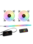 DUTZO RGB Kit 2 - 2x fan white + 1x LED strip + remote & controller - 120mm - Hvit med RGB-lys - 24 dBA