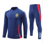 2425 New Spain Team Fotbollströja Vuxen och Barn Långärmad Halv Dragkedja Träningströja Set Royal blue 10