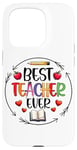 Coque pour iPhone 15 Pro Best Teacher Ever Crayon Apple Heart Book