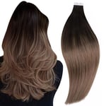 RUNATURE Extension Adhesive Cheveux Naturel Balayage Brun Foncé à Brun Moyen avec Blond Cendré Extension Bande Adhesive Invisible Cheveux Naturel Ombre 12 Pouces/30cm 20 Pièces/30g #2/6/18