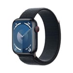 Apple Watch Series 9 [GPS + Cellular 45mm] Smartwatch with Midnight Aluminum Case with Midnight Sport Loop One Size. Fitness Tracker, Blood Oxygen & ECG Apps, Always-On Retina Display, Water Resistant