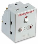 3 Way 3 Gang Switched Surge Protected Plug-In Adapter with Neon Switch - White