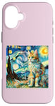 Coque pour iPhone 16 Plus Van Gogh T-shirt Motif chat Nuit étoilée