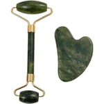 2 delar ansiktsmassageapparat, naturlig Jade Gua Sha, Facial Gua Sha, Facial Gua Sha, Gua Sha och Jade Roller, Ansiktsrulle, Verktyg för öga, ansikte, hals