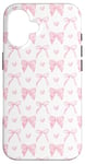 Coque pour iPhone 16 Girly Pink Bows & Hearts Coquette Motif fille douce