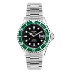 Gevril Mens Wall Street Swiss Automatic 3 Hands, SW200 Movement black Dial Green Bezel Stainless Steel Watch - Silver - One Size