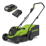 Greenworks 24V Cordless Lawnmower with Brushless Motor for Smaller Lawns up to 140m², 33cm Cutting Width, 30L Bag PLUS 24V 2Ah Battery & Charger, 3 Year Guarantee-GD24LM33K2