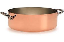 Pentole Agnelli ALCU104PI24 Casserole haute en cuivre avec 2 poignées en acier inoxydable, cuivre étamé pour induction, 24 cm