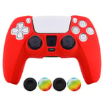 PS5 Controller Skin,Hikfly Silicone Cover for Sony PlayStation5 Controller Grip Skin Protector Faceplates Kits Video Games(1x Red cover with 4 x Thumb Grips Caps)