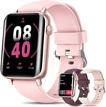 Montre Connectée Femme,Écran Tactile Hd De 1,7 Pouce,Podomètre,Moniteur De Fréquence Cardiaque,Spo2,Cycle Menstruel,Surveillance Du Sommeil,Étanchéité Ip68 Pour Ios Et Android,Rose