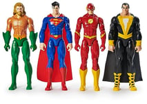 DC Comics, Action Figure 4-Pack, Aquaman, Superman, The Flash, Black Adam, 30.48cm, Collectible Superhero Kids’ Toys for Boys and Girls, Ages 3+