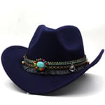 Fashion western cowboy hatt med filt kepsar med upprullad brätte dark blue