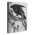 Crow & The Moon By Kawanabe Kyosai Asian Japanese Canvas Wall Art Print Ready to Hang, Framed Picture for Living Room Bedroom Home Office Décor, 20x14 Inch (50x35 cm)