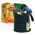 Flexi Hose Expandable Garden Hose - 100FT Heavy Duty Water Hose, Retractable Hose with 2cm Brass Fittings - Expandable Hose Design Includes Spray Nozzle (Blue/Black 30 Metres)