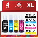 Toner Kingdom 102 104 ecotank 4-colour Multipack Compatible for Epson 104 Ink Cartridges or Epson 102 Ink Bottle EcoTank ET-2710 ET-2720 ET-2750 ET-3750 ET-2850 ET-4750 ET-2820 ET-2726 ET-4700, 4 Pack