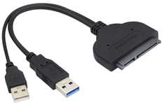 Adaptateur Sata Ssd,Câble Adaptateur Double Usb Mâle Vers Sata 22Broches 2.5 Disque Dur,Compatible Avec Windows 8/7/10 / Vista/Xp,Mac Os 9/10 Et D'Autres Systèmes.