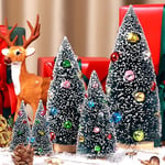 EIMMBD Lot de 5 Mini sapins de Noël artificiels pour décoration de Table, Bouteille, Petits Arbres en sisal avec Neige et Perles colorées pour intérieur et extérieur, Maison, Village, décoration de