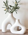 Carrot's Den Lot de 2 vases en Forme de Donut – Minimaliste Nordique, Vase Creux en céramique Blanche | Centre de Table, Olivier, Mariage, Salon, bibliothèque, Bureau, Maison Moderne, entrée, Console