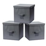 Augfox Set of 3 Cube Storage Box - Stylish Kallax Storage Boxes, Fabric Storage Box, Durable CD Storage Boxes, Versatile Cube Storage Unit Boxes (Dark Grey, 32x32x32cm)