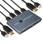 Commutateur Kvm Switch Hdmi 4K 60 Hz, Hdmi Kvm Switch En Aluminium Pour Brancher 2 Pc Sur 1 Écran Hd Et Clavier, Souris, Imprimante, Disque U[PCZ230015]