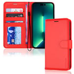 TECHGEAR iPhone 14 Pro Max Leather Wallet Case, Flip Protective Case Cover with Wallet Card Holder, Stand and Wrist Strap - Red PU Leather with Magnetic Closure Designed for iPhone 14 Pro Max 6.7"