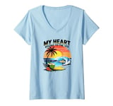 Womens My Heart Belong To The Sea Beach Lifestyle V-Neck T-Shirt