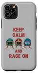 Coque pour iPhone 11 Pro Casque rétro vintage, Go Kart Car Racing, Keep Calm & Race On