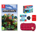 Nintendo Switch Neon Red & Blue, Sports, Minecraft, 12 Month Membership & Pikachu Case Bundle, Red,Blue