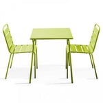 Ensemble table de jardin carrée et 2 chaises acier vert Palavas  Oviala