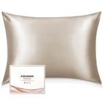 Adubor Mulberry Silk Pillowcase for Hair and Skin with Hidden Zipper, Both Side 23 Momme Silk,900 Thread Count (50x66CM, Beige, 1pc)