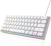 Mini Clavier De Jeu À 60 %, Rétroéclairé Rvb 61 Touches Ultra Compact, Ts91 Ergonomique, Étanche, Sensation Mécanique, Pour Pc, Mac, Ps4, Xbox One (Blanc)