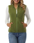 fuinloth Manteaux sans Manche Femme Chaud Polaire Zippé Gilet Veste pour Printemps Automne Hiver Vert Armée L