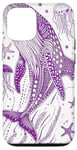 iPhone 13 Pro Purple Outline Drawing of Whale Shark and Starfish Case