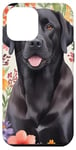 Coque pour iPhone 15 Plus Labrador noir avec fleurs colorées – Art mignon du labrador