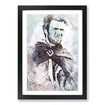 Big Box Art Clint Eastwood in Abstract Framed Wall Art Picture Print Ready to Hang, Black A2 (62 x 45 cm)