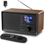 Radio Dab/Dab+ avec Bluetooth 5.0 numérique FM Radio nostalgique Radio Portable rétro en Bois Radio-réveil avec télécommande Radio de Cuisine Double Alarme Écran Couleur Radios-réveils(Q406)