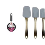 Tefal Ideal Mini One Egg Wonder Non-Stick Frying Pan, 12 cm, Non Induction, Black,package may vary & Amazon Basics 3 piece spatula, Silicone, Small, Grey