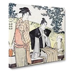 Viewing the Bush Clover by Torii Kiyonaga Asian Japanese Canvas Wall Art Print Ready to Hang, Framed Picture for Living Room Bedroom Home Office Décor, 14x14 Inch (35x35 cm)