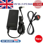 Universal 12v 5a 60w Ac/dc Power Supply Adapter Charger For Pc Lcd Monitor Tv Cg