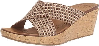 Skechers Women's Beverlee Delighted Cross Band Wedge Sandal, Natural, 6 UK