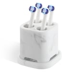 Luxspire Toothbrush Holder - 4 Slots, Character Marked, Drainage Hole & Tray, Non-Slip, Electric Toothbrush Head Holder for iO Philips Sonic, Toothbrush Holder for Bathroom, Gravel White