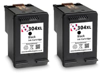 2 x 304XL Black Refilled Ink Cartridges For HP Deskjet 3700 Printers