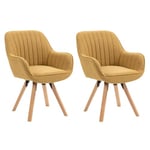 MEUBLE COSY Lot de 2 Chaise Salle à Manger Scandinave Fauteuil Coiffeuse Siège Pivotant avec Accoudoirs pour Chambre Salon Cuisine Bureau, Rembourré en Tissu Pieds en Bois Massif, Jaune, 60x58x83cm