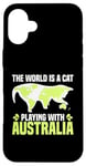 Coque pour iPhone 16 Plus Le monde est un chat qui joue avec l'Australie World Map Traveler