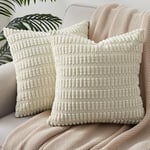 Topfinel Housse Coussin 45x45 Blanc Crème Housse de Coussin Motif de Chaîne Taie Oreiller en Velours Côtelé 2 Pièces Super Doux Gros Coussin Carré Deco Chambre Lit Decoration Bureau Fauteuil Salon