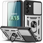 2 härdat glas + fodral för Samsung Galaxy A15 5G-4G Silver Stötsäkert hårt anti-skrapa kameraskydd