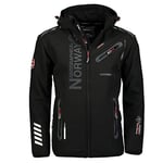 Geographical Norway Royaute Men - Veste Softshell Homme Impermeable - Manteau À Capuche Outdoor - Blouson Coupe Vent Tactique Resistant Hiver - Activites En Exterieur (Noir Noir XL)