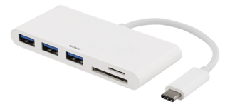 Deltaco USB-C Hubb med 3x USB-A portar och SD/microSD-läsare, svart