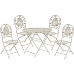 Salon de Jardin Bistrot Table Ronde et 4 Chaises Pliantes Blanc Cassé pour Terrasse ou Balcon au Style Traditionnel et Provençal Beliani